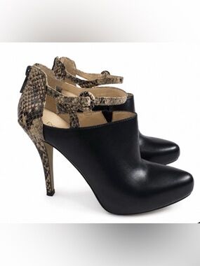 Enzo Angiolini Black Leather High-Heel Snake-Print shoes - Size 8.5